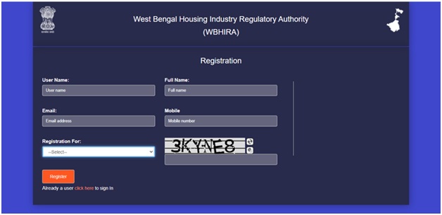 Application Page for User Registration WBRERA