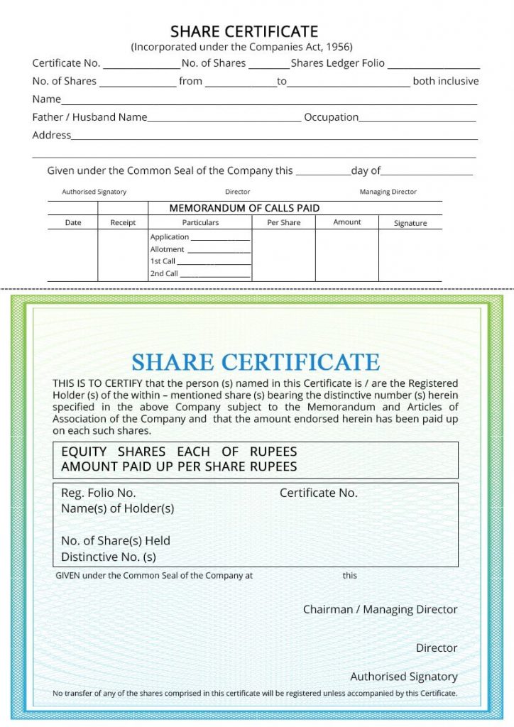 Corporate Share Certificate Template