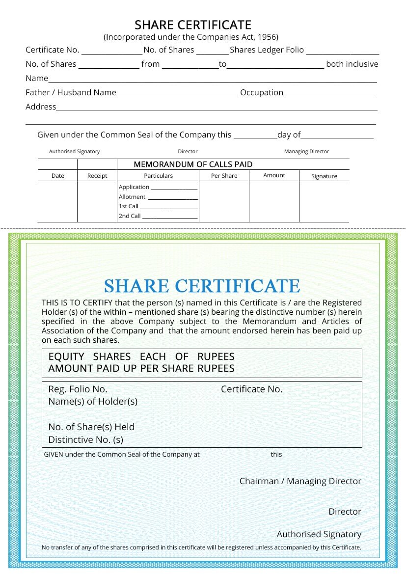 Equity Share Certificate Format