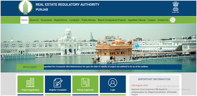 Visit the Official Punjab RERA Portal