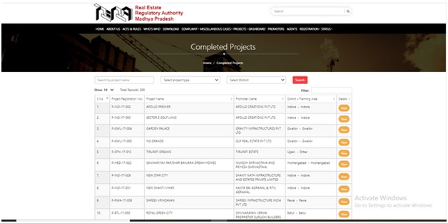 selecting the option “Completed Projects”
